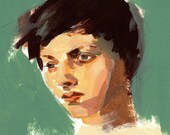 Lovely . extra large giclee poster art print of acrylic painting portrait