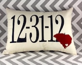 custom date pillow with state applique. personalize with any colors or fonts.