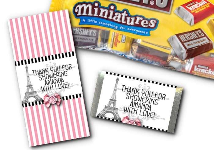 36 Hershey's Mini Candy Wrappers, Eiffel Tower, French, Pink, Black, Wedding, Bridal Shower, Baby Shower, Birthday Il_570xn