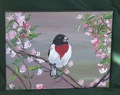 Art,Wall Art,Original Painting,Acrylic,Red Breasted Grosbeak,9x12inches,Wrapped Canvas,Fine Art