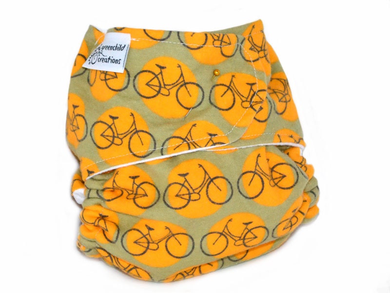 Fitted Cloth Diaper, OS, Flannel - Bicycles