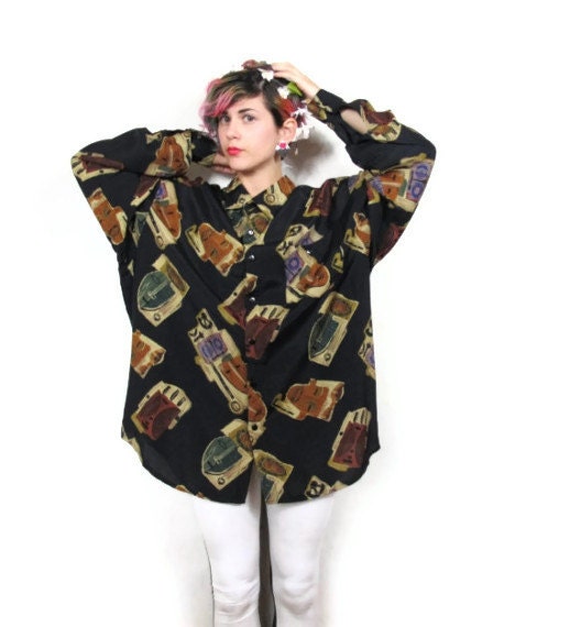80s Face Print New Wave Goth Unisex Shirt (L/XL)