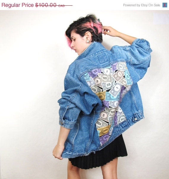 20% OFF VACATION SALE Reworked Monopoly Money Jean Jacket (M/L)