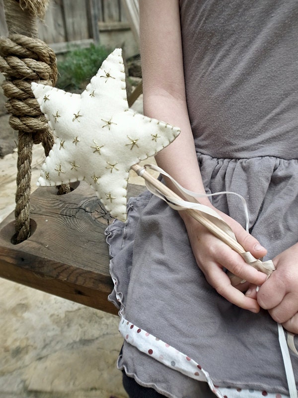 Flower Girl Basket Alternative - Felt Star Flower Girl Wand (with embroidered stars and beads)