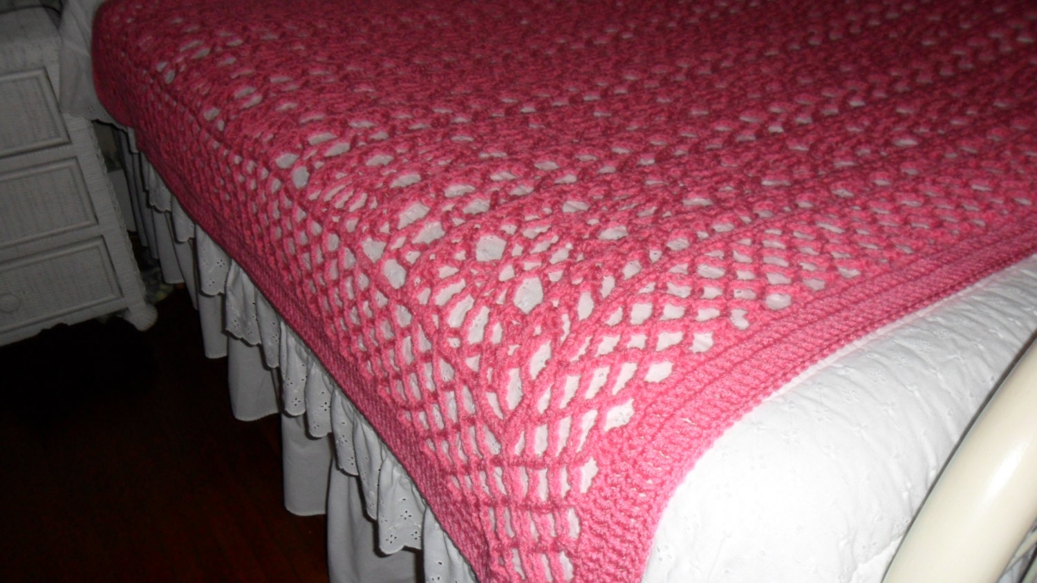 Large Hand Crocheted Afghan - 'BOUDOIR' -  in Perfect Pink Cozy Blanket Throw