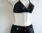 rare 50s / 60s faux LEATHER pin up BULLET BRA swimsuit, size s - m
