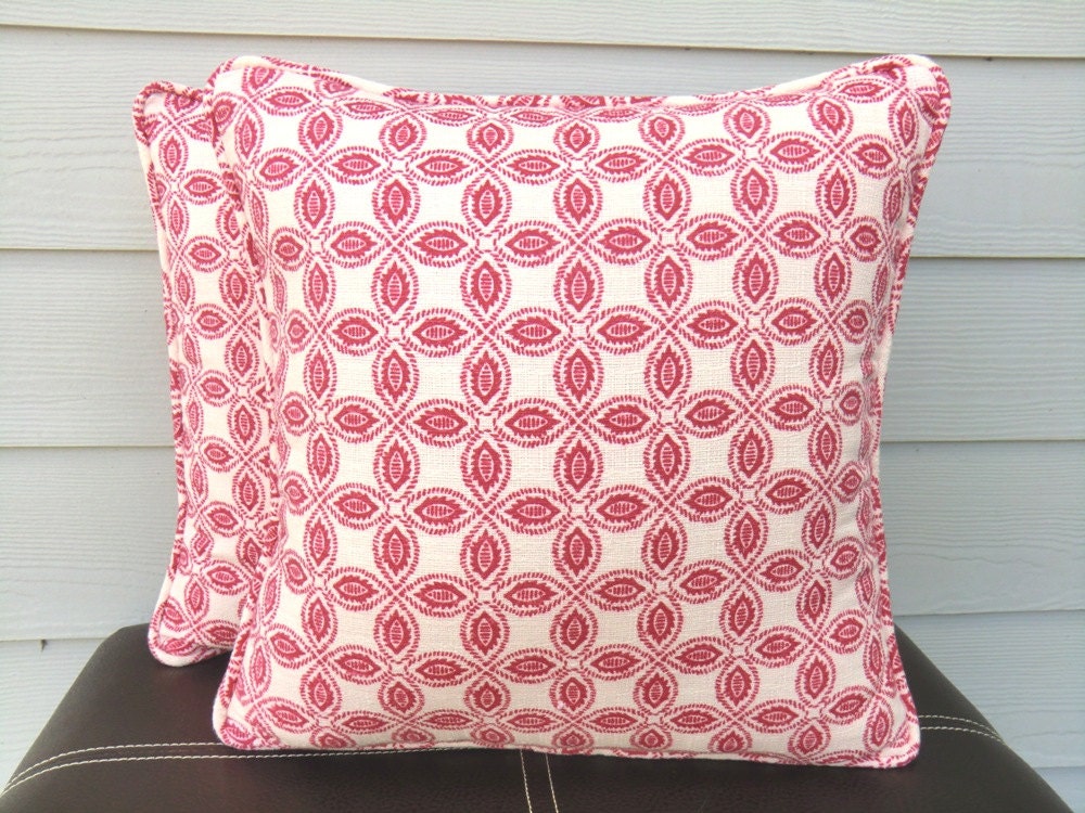 Red trellis pillow cover, lattice pillow cover 16x16, red accent pillow, textured pillow cover, pillow with piping