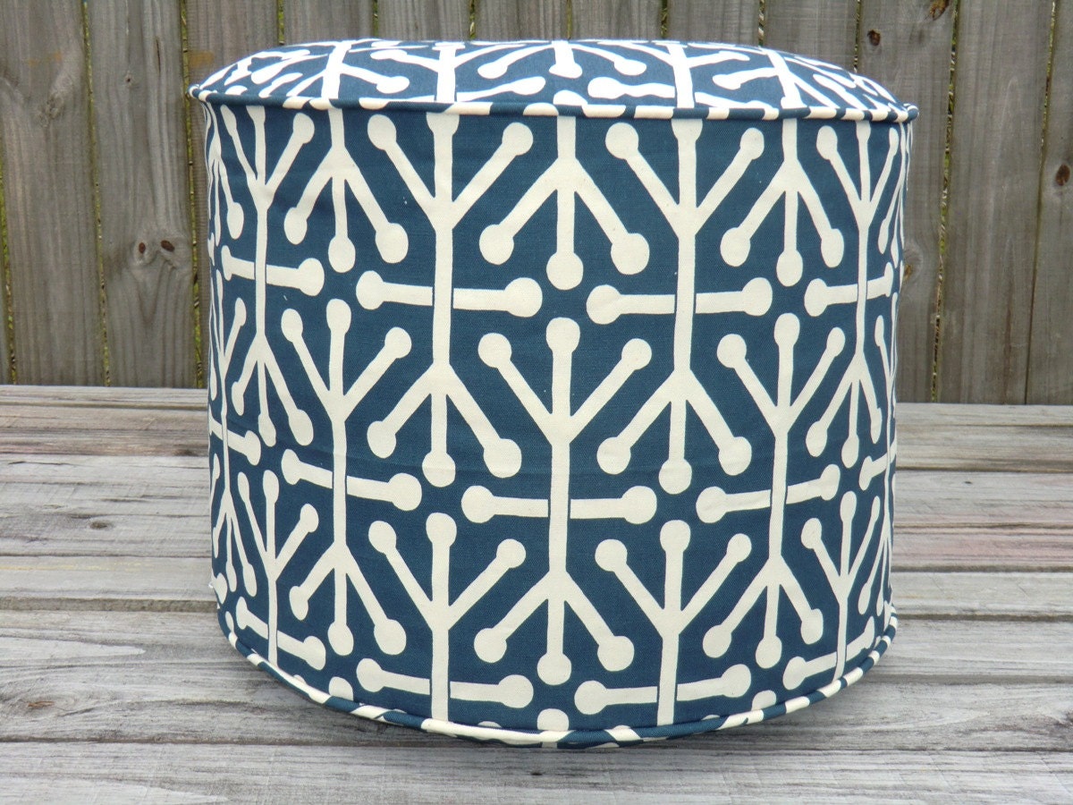 Blue pouf ottoman, trellis pouf in 18", round ottoman, blue floor pouf, retro jack pouf, bean bag chair blue, pouffe, floor cushion