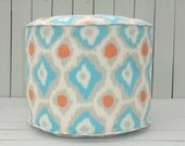 Grey ikat pouf ottoman, ikat ottoman 18", turquoise pouf, grey floor cushion, ikay floor pillow, bean bag chair, nursery pouf, pouffe