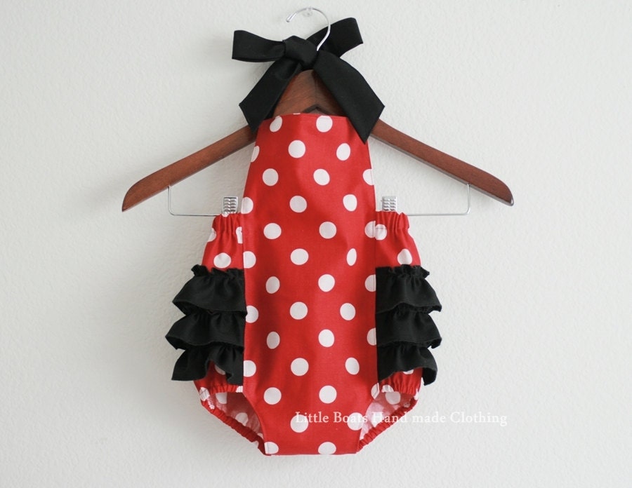 White polka dot on Red Retro Style Sunsuit Romper / Size NB, 0-3m, 3-6m, 6-12m, 12-18m and 18-24m Perfect for Disney trip