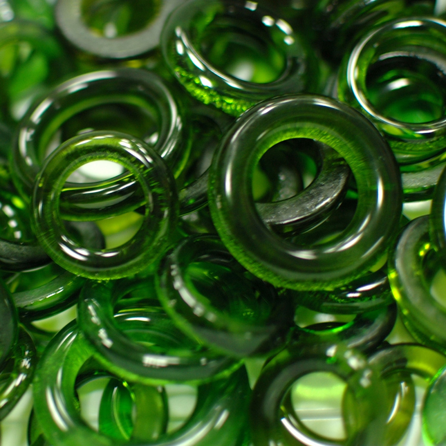 One Dozen Green Wine Bottle Glass Beads // Natural Glass Finish