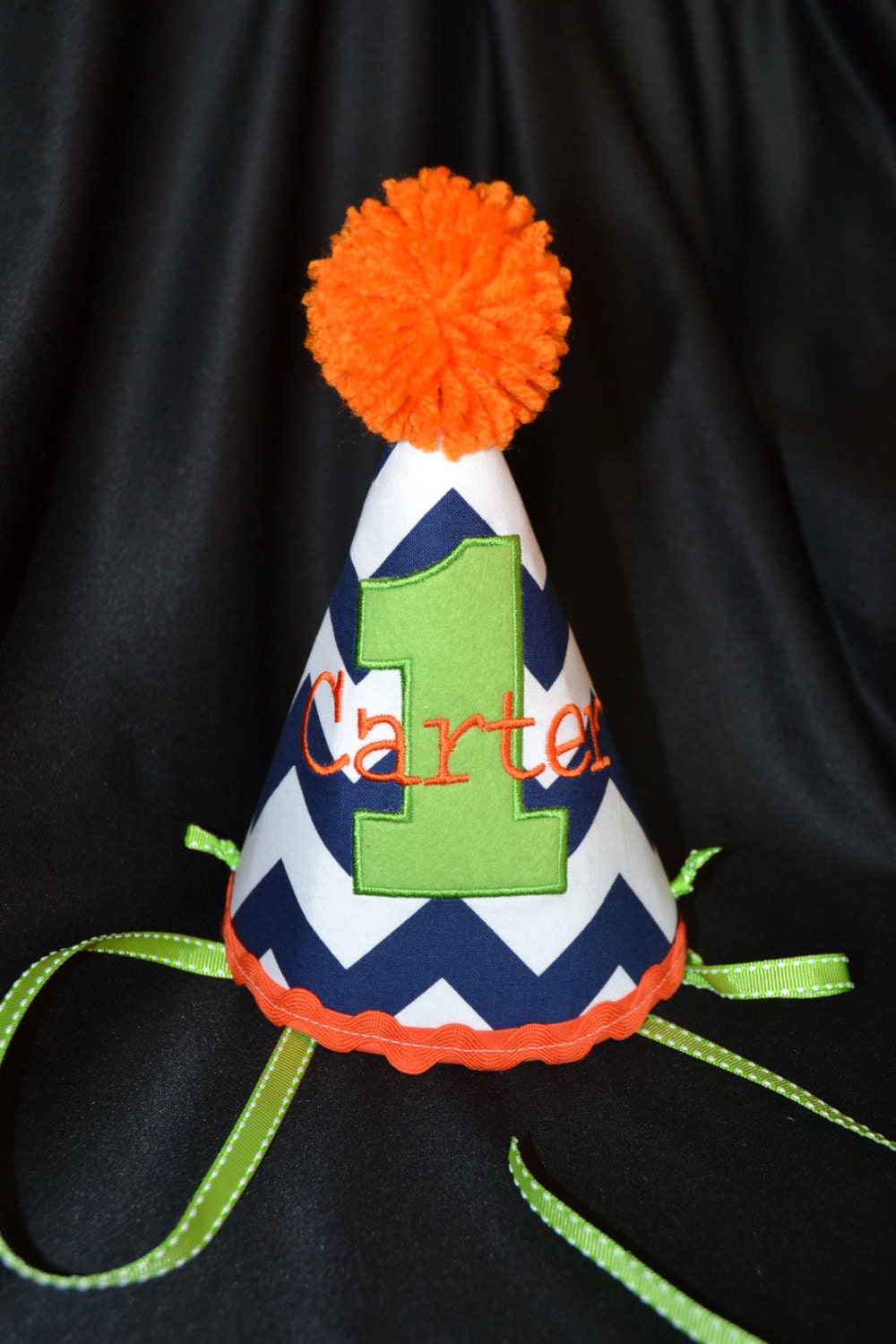 Chevron 1st Birthday Party Hat Made with Lime green and orange Fun circus carnival theme