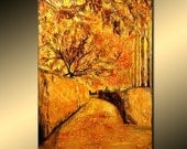Original Landscape Autumn Colors Tree Pathway Abstract Painting Modern Contemporary Fine Art by Henry Parsinia Large 36x24