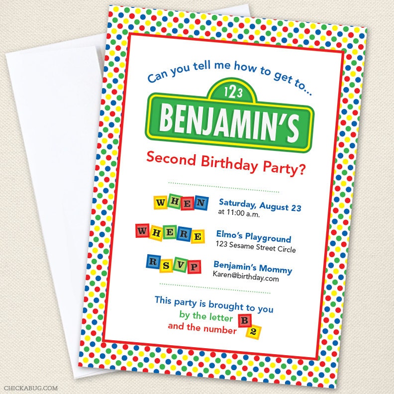 Sesame Street party - Set of 15 custom invitations - Printable file also available
