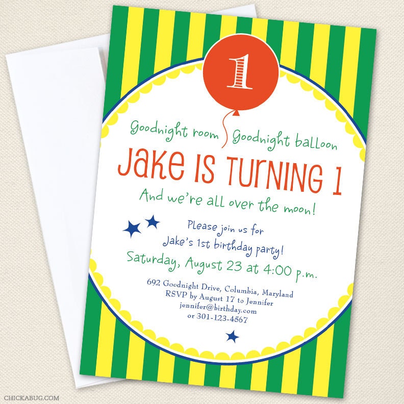 Goodnight Moon inspired party - Set of 15 custom invitations - Printable file also available