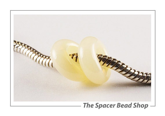Handmade Lampwork Beads Glass Spacers Marzipan Yellow European Charm Beads Pair bhb 5mm Hole SRA - The Spacer Bead Shop