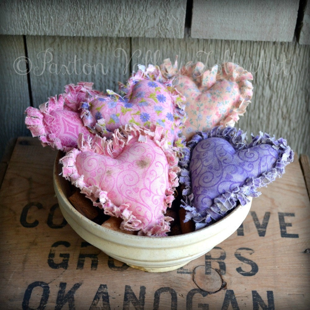 Heart Bowl Fillers Five Primitive Ragged Stash Abouts Rustic Hearts For Mothers Day Valentines Day and More