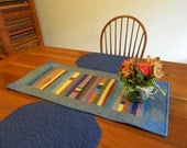 Blue Stripe Patchwork Quilted Table Runner