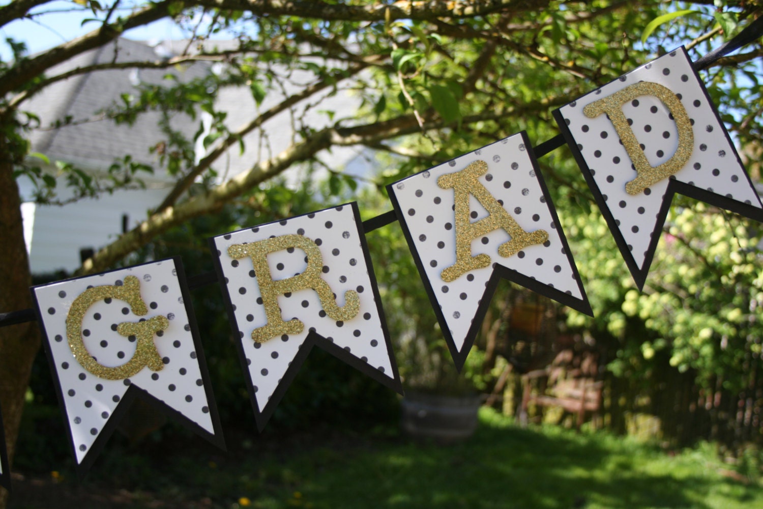 Congrats Grad Banner - Graduation Banner - Graduation Party Decor - Black and Gold