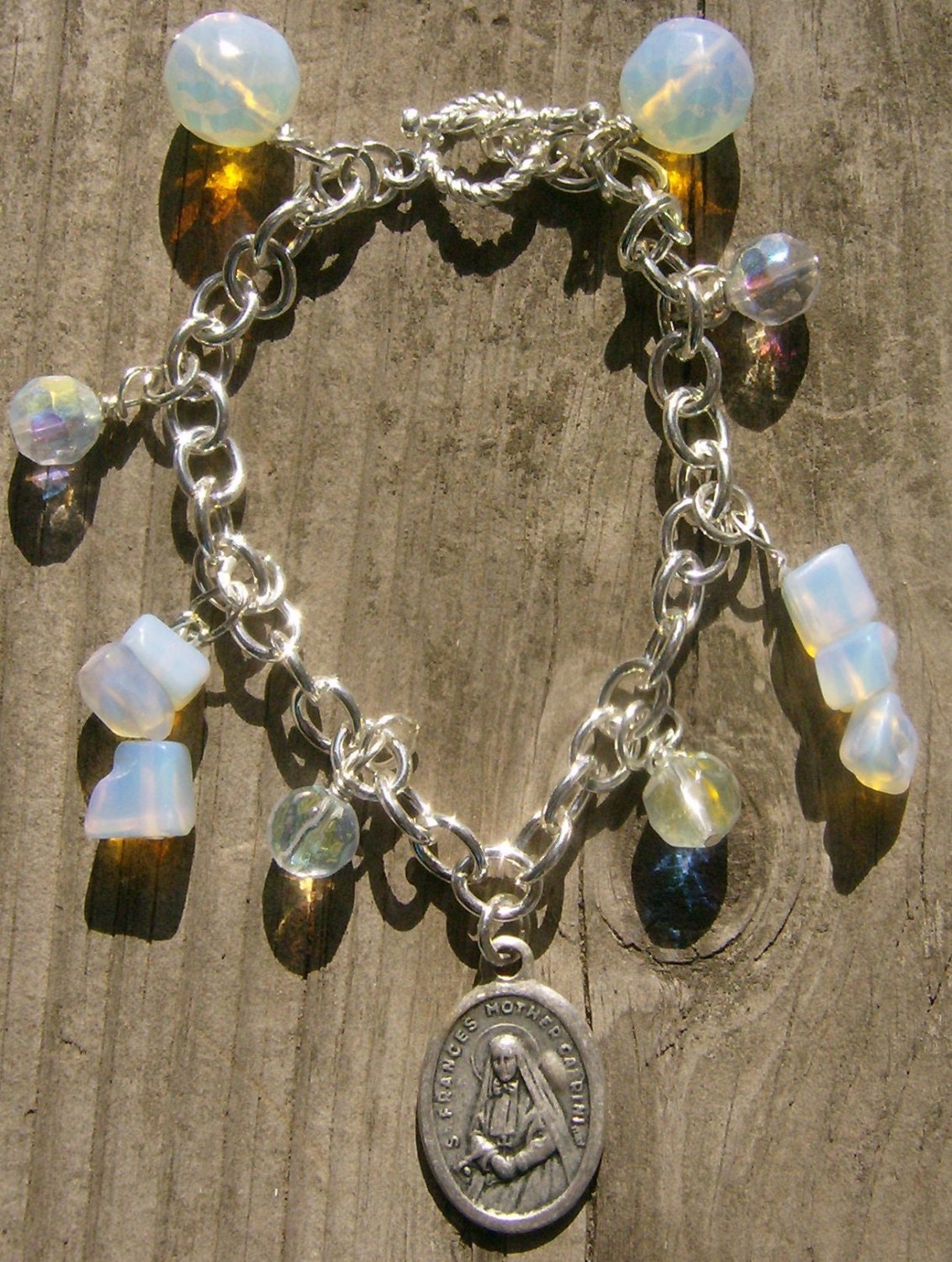 Opal and Moonstone Mother Cabrini Charm Bracelet