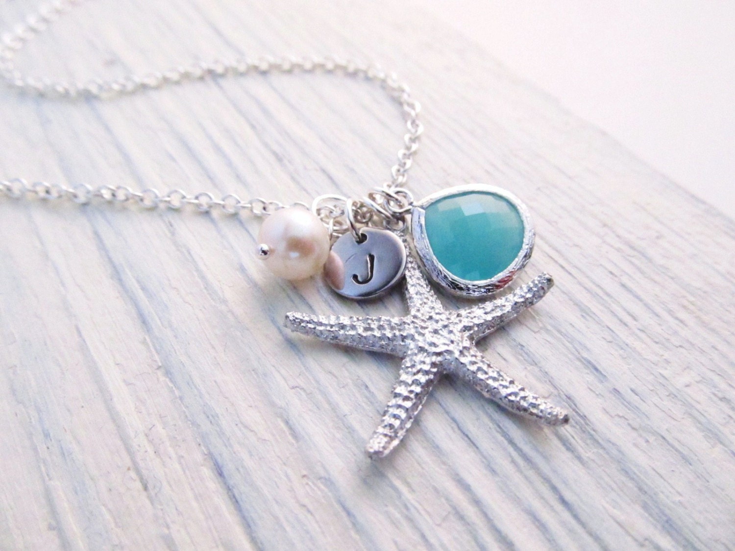 Starfish Necklace, Beach Wedding Necklace, Personalized Bridesmaid Gift, Birthstone Necklace, Summer Jewelry