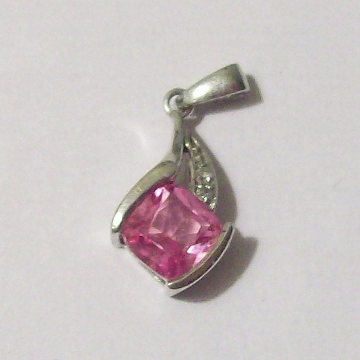 Pink Rhinestone sterling silver pendant