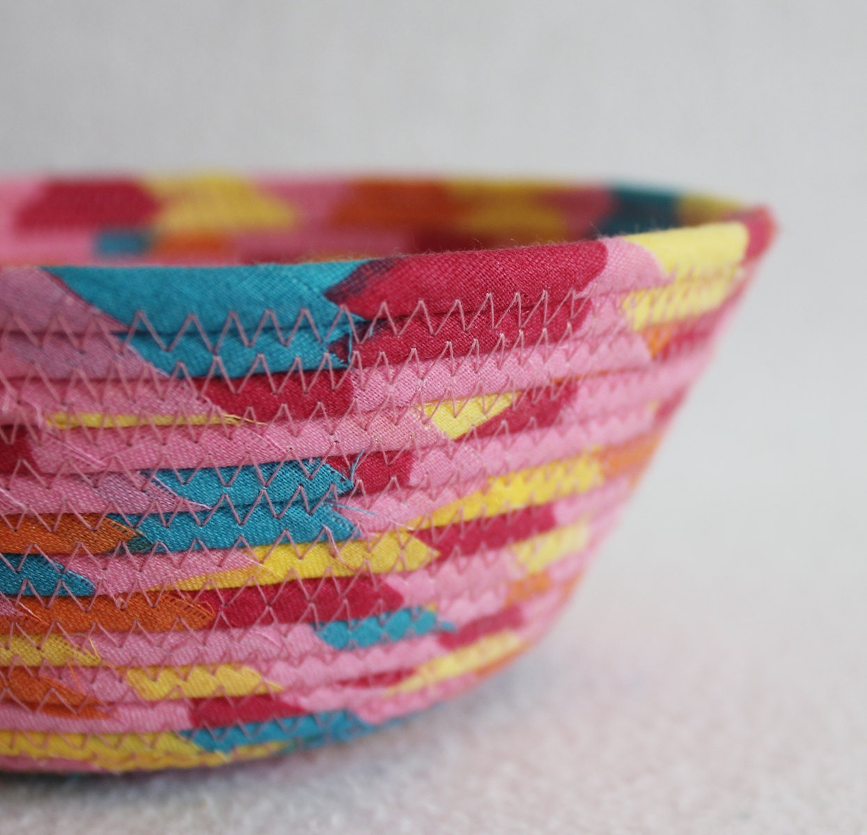 Party Pink Small Round Coiled Bowl / Basket by PrairieThreads