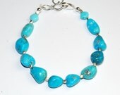 Genuine Turquoise Bracelet - Blue Stone - Chunky Jewelry - Natural Stone Nuggets