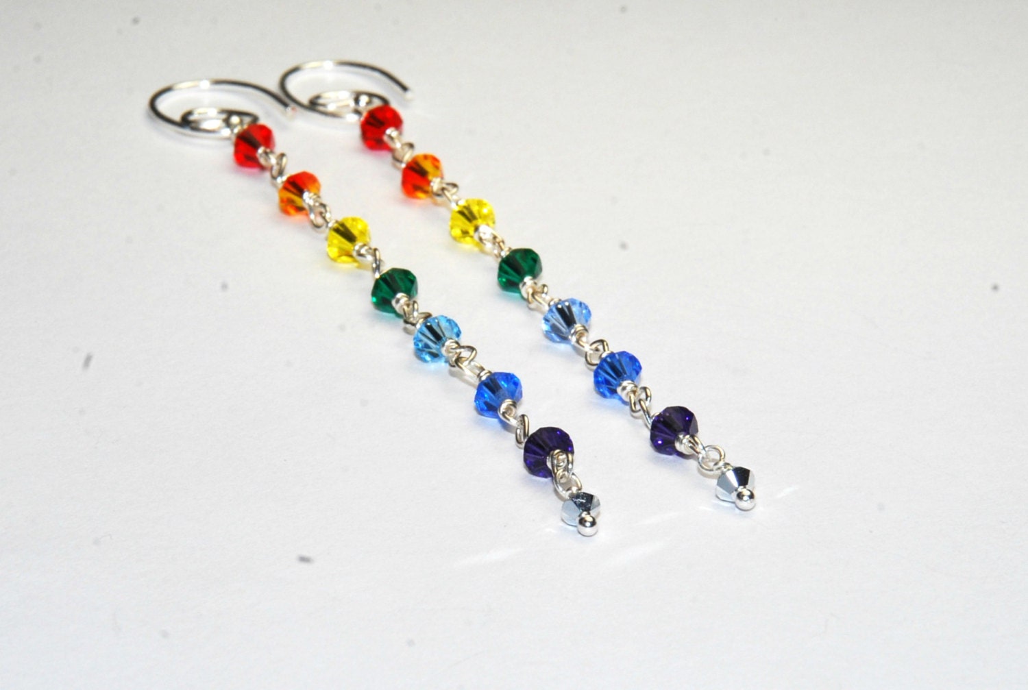 Rainbow Crystal Earrings - Gay Pride Jewelry - 7 Chakras - Shoulder Duster Earrings