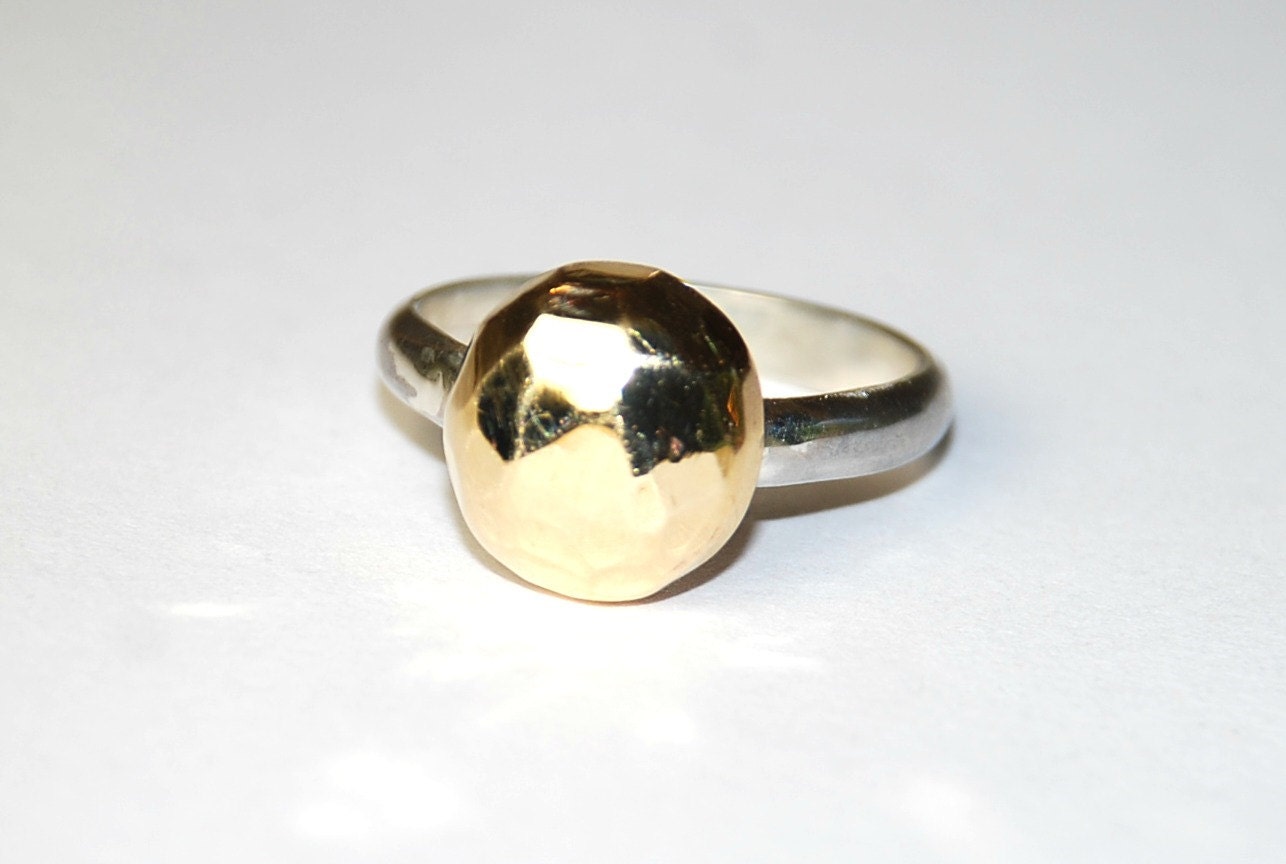 Silver and Brass Ring - Mixed Metal - Size 8 - unique - Circle