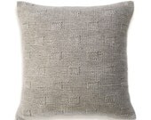 Textured Wool Hand Knit Pillow Cover In Beige 16 inch Decorative Cushion Natural Linen