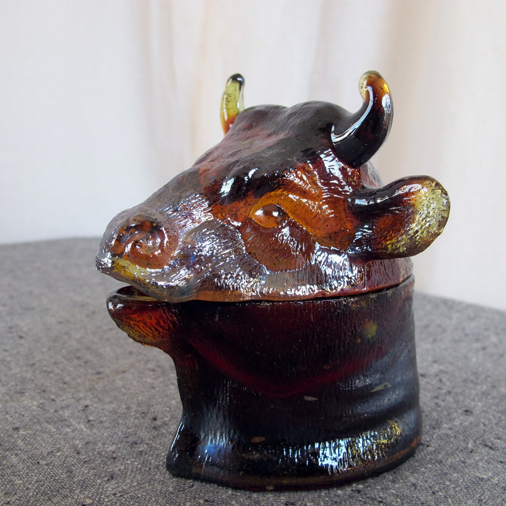 Sauce Pot Bull Pressed Sandwich Glass Irredescent Luster