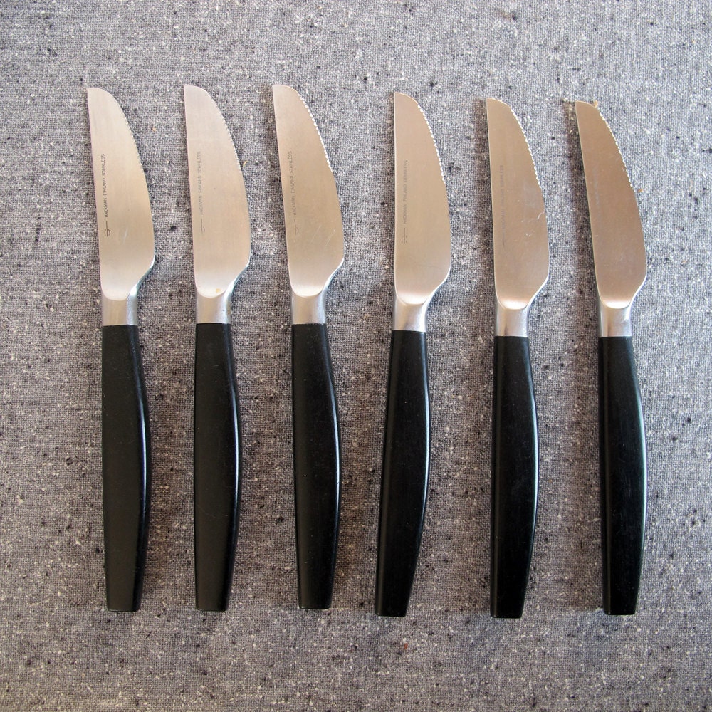 6 Serrated Knives Finnish Hackman Stainless Steel Midcentury Modernist Scandinavian