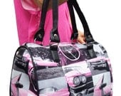 Handbag Doctor bag Satchel Pink  CADILLAC CARS Rockabilly Retro US handmade Cotton Fabric Bag Purse, new