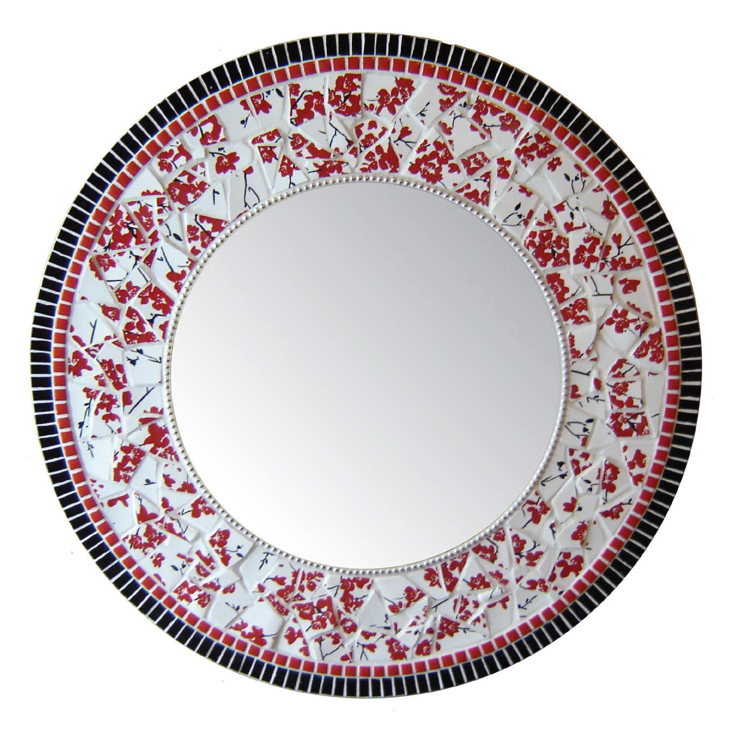 Mosaic Mirror Large Round - White, Black, & Red China