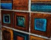 Original painting  recycle coffee grounds Contemporary Modern Set OF 9 Blue Brown Modern Abstract by SENA TIDWELL 12x12 Metallic