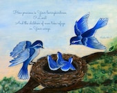 Bible Verse Art and Blue bird painting- 8 x 10 -Child's Room Art- Psalm- Christian Art
