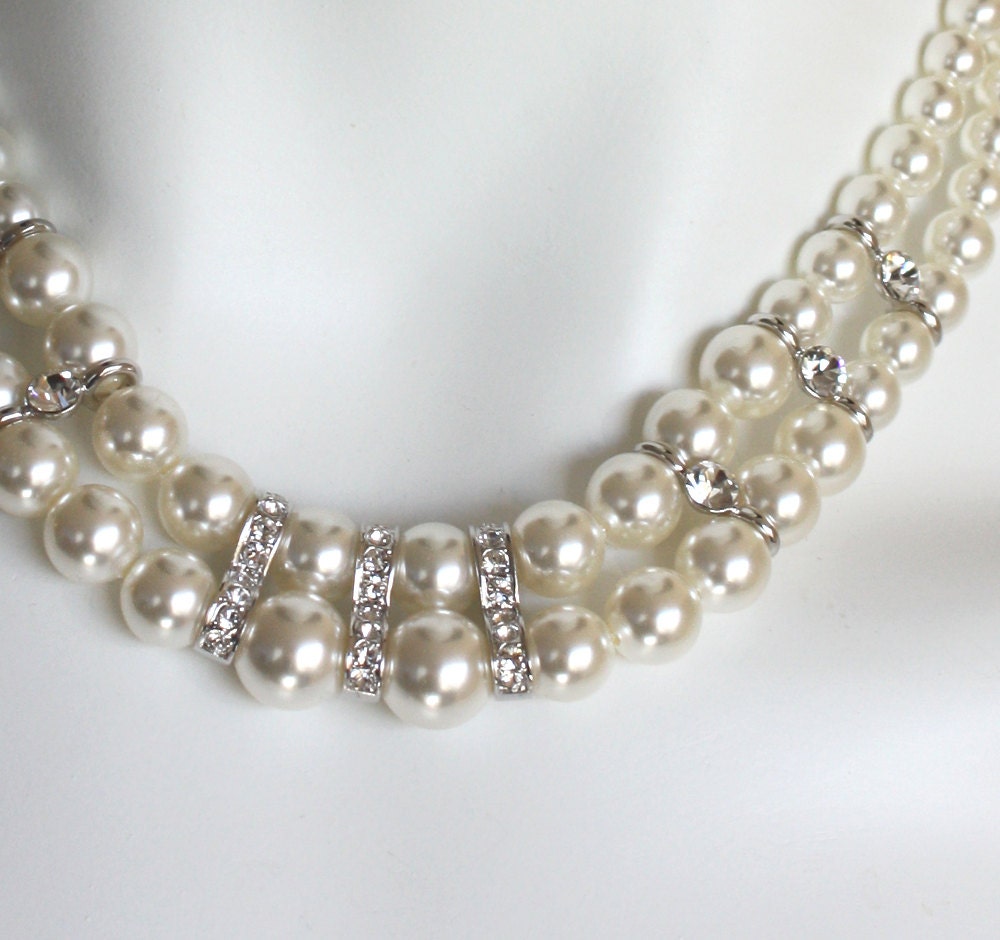 double-strand pearl necklace Bridal wedding - on sale
