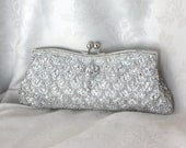 Bridal Clutch - hand beaded silver satin with beads and sequins - mothers day sale  30% OFF Ready to ship