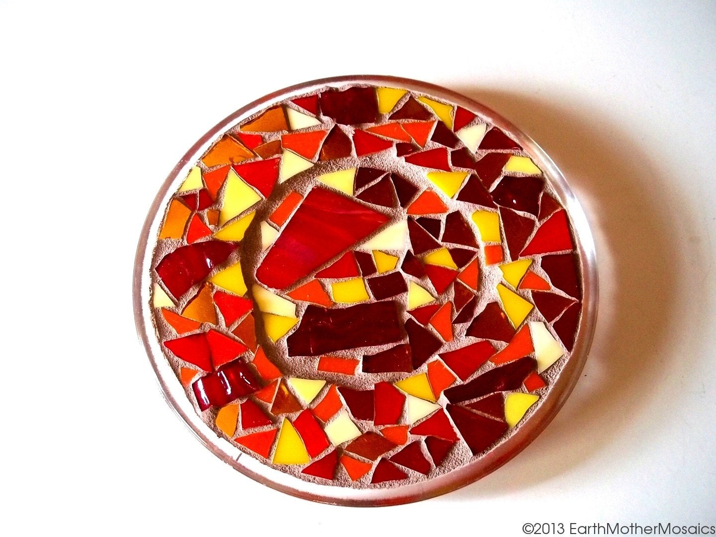 Stained Glass Mosaic Plate: Mosaic Trivet, Red, Yellow, Orange