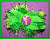 SALE...Disney's TINKERBELL 4 Inch Marabou and Bottle Cap Hair Bow-Adorable Accessory for Costumes and Disney Vacations...