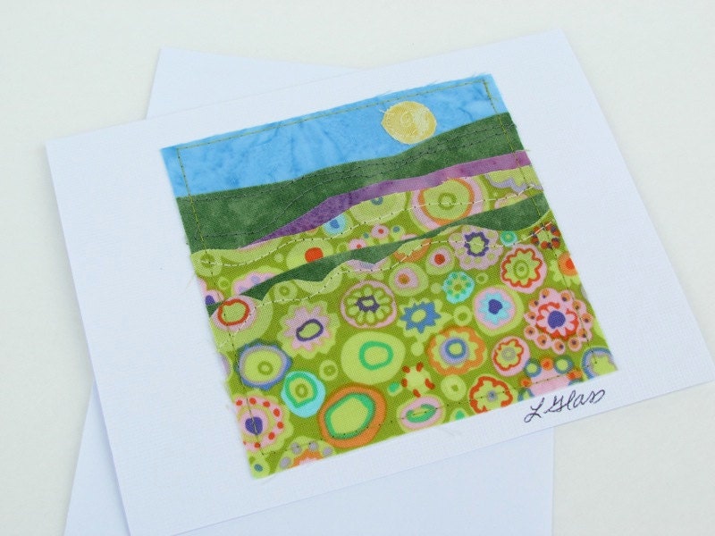 Fabric Collage Note Card, Summer Fields