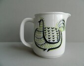 Arabia Finland Pitcher Modernist Black and Green Rooster - MonkiVintage