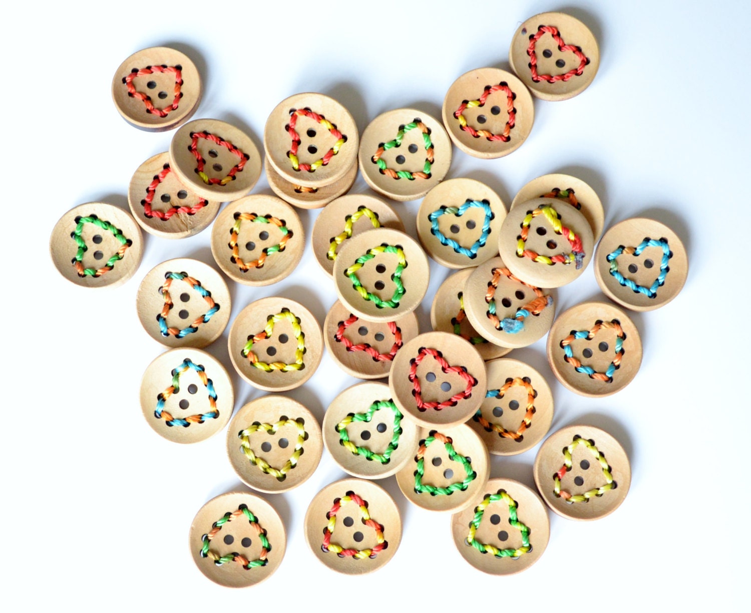wood buttons with rope heart-assorted colors-Set of 10-by burlap and blue on etsy