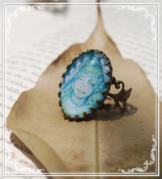 Vintage Mermaid Ring - Goddess of the Sea - Goddess - Water Spirit  - Turquoise Mermaid.