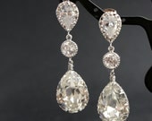 Wedding Jewelry Bridal Earrings Cubic Zirconia with Teardrop Clear Swarovski Crystal Silver Posts Wedding Earrings