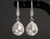 Wedding Jewelry Bridal Earrings Silver Clear Luxury Cubic Zirconia Drop Earrings Wedding Earrings