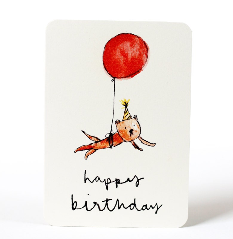 Happy Birthday Dog and Balloon Greetings Card, Handmade and Recycled in Manchester, England. Puppy, Boyfriend, Friend, Cute.