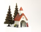 Roadside Pilgrimage Chapel - Handmade Miniature House in HO Scale - Shrine to Any Saint of Your Choice