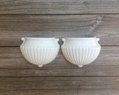 Vintage Pair Wall Pocket Planters White Faux Bois